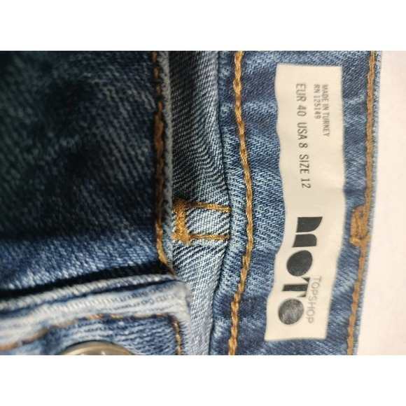 Top Shop Moto jean mini skirt with fringe bottom size 12 - Picture 3 of 4